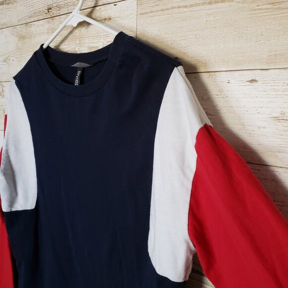 Y2K H&M Womens Shirt Oversized Colorblock Cotton Relaxed Casual Crew Neck Blue S - Picture 3 of 5